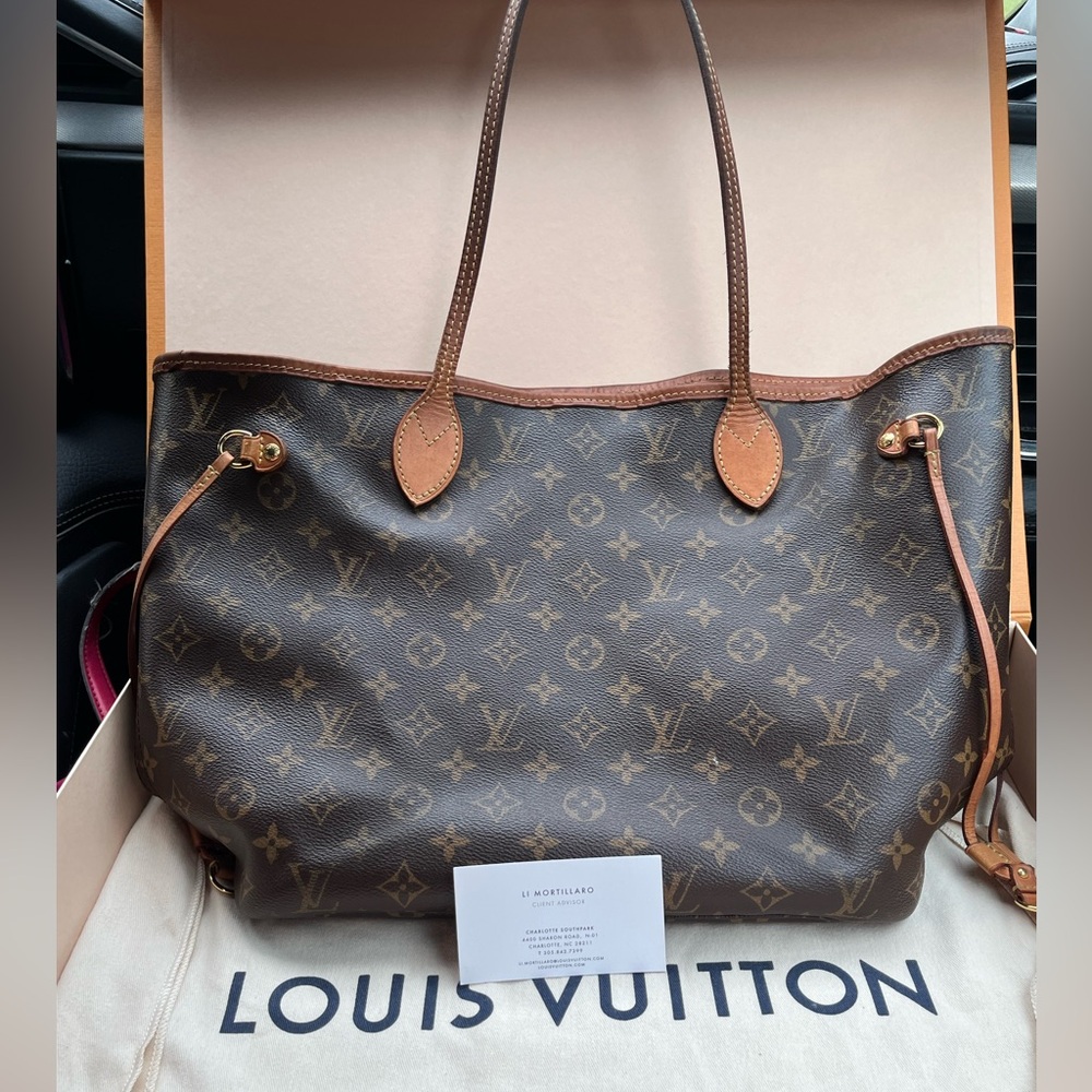 Louis Vuitton Brown Monogram Canvas Neverfull Tote with Red Interior